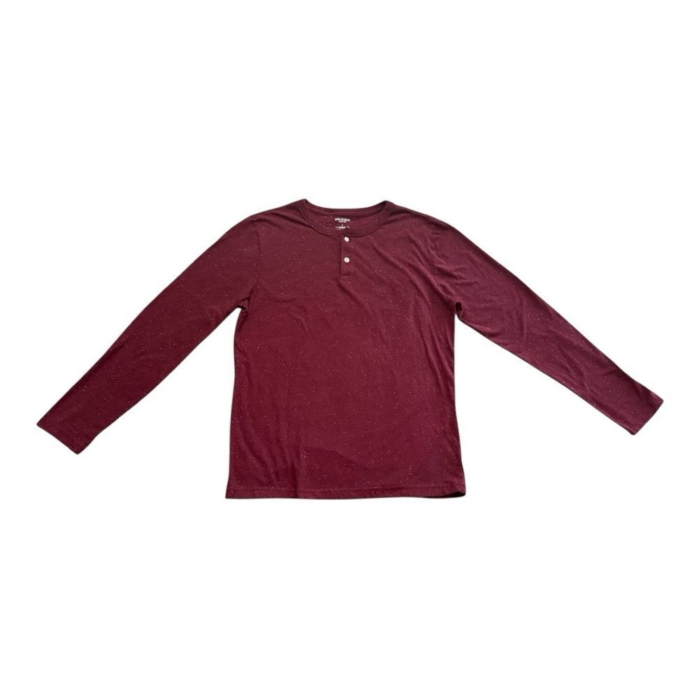 Arizona Jean Co Maroon Speckled Henley Long Sleeve Shirt Mens Large